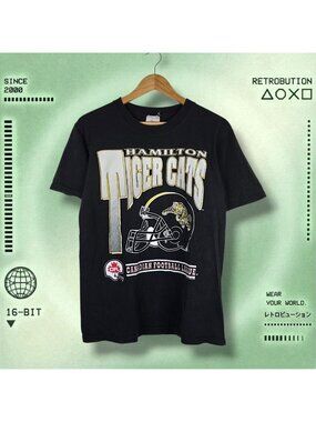 Vintage 1995 Hamilton Tiger Cats CFL Graphic Shirt Black Size M
